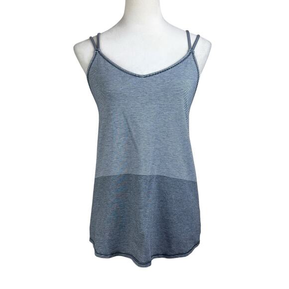 Lululemon Breezy Gray Stripe Thin Strap Open Back Lightweight Athletic Tank Top - Picture 1 of 9